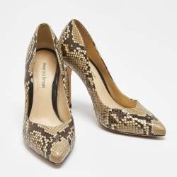 Pre Owned Alexandra Birman Beige/Brown Python Pointed Toe Pumps Size 37.5