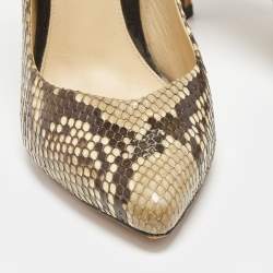 Pre Owned Alexandra Birman Beige/Brown Python Pointed Toe Pumps Size 37.5