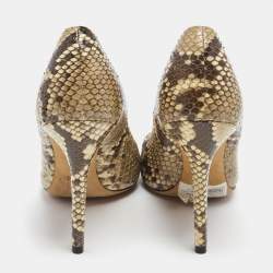 Pre Owned Alexandra Birman Beige/Brown Python Pointed Toe Pumps Size 37.5