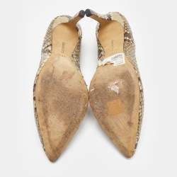 Pre Owned Alexandra Birman Beige/Brown Python Pointed Toe Pumps Size 37.5
