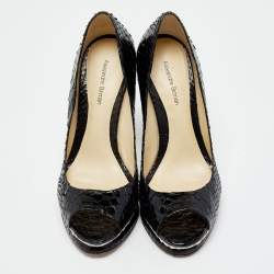 Alexandre Birman Black Python Peep Toe Platform Pumps Size 39.5