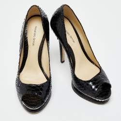 Alexandre Birman Black Python Peep Toe Platform Pumps Size 39.5