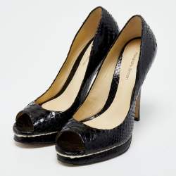 Alexandre Birman Black Python Peep Toe Platform Pumps Size 39.5