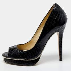 Alexandre Birman Black Python Peep Toe Platform Pumps Size 39.5