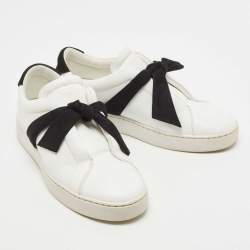 Alexandre Birman White/Black Leather and Suede Bow Clarita Sneakers Size 37