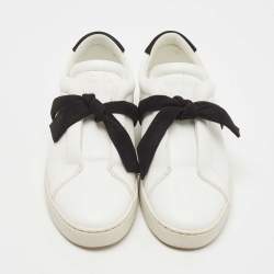 Alexandre Birman White/Black Leather and Suede Bow Clarita Sneakers Size 37
