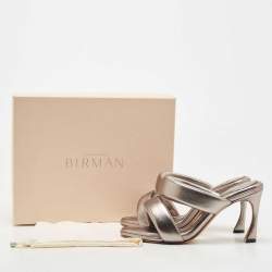 Alexandre Birman Metallic Leather Lilla Slide Sandals Size 40