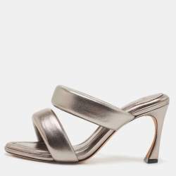 Alexandre Birman Metallic Leather Lilla Slide Sandals Size 40