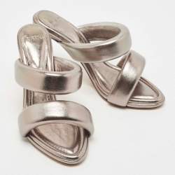 Alexandre Birman Metallic Leather Lilla Slide Sandals Size 40