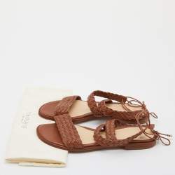 Pre Owned Alexandre Birman Brown Leather Braided Accents Flat Sandals Size 39