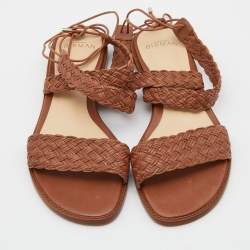 Pre Owned Alexandre Birman Brown Leather Braided Accents Flat Sandals Size 39