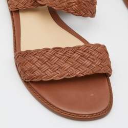 Pre Owned Alexandre Birman Brown Leather Braided Accents Flat Sandals Size 39
