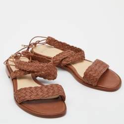 Pre Owned Alexandre Birman Brown Leather Braided Accents Flat Sandals Size 39