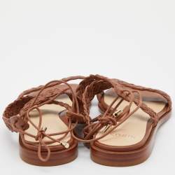 Pre Owned Alexandre Birman Brown Leather Braided Accents Flat Sandals Size 39