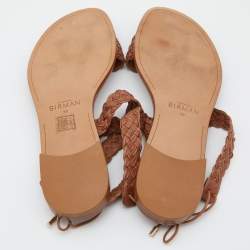 Pre Owned Alexandre Birman Brown Leather Braided Accents Flat Sandals Size 39