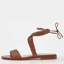 Pre Owned Alexandre Birman Brown Leather Braided Accents Flat Sandals Size 39