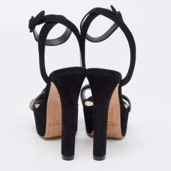 Pre Owned Alexandre Birman Black Nubuck Leather Crystal Embellished Platform Ankle Strap Sandals Size 37