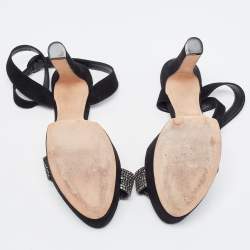 Pre Owned Alexandre Birman Black Nubuck Leather Crystal Embellished Platform Ankle Strap Sandals Size 37