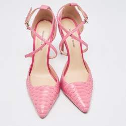 Alexandre Birman Pink Python Leather Crisscross Strap Pumps Size 37.5