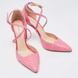 Alexandre Birman Pink Python Leather Crisscross Strap Pumps Size 37.5
