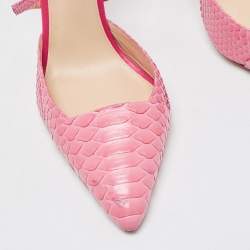 Alexandre Birman Pink Python Leather Crisscross Strap Pumps Size 37.5