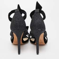 Alexandre Birman Black Velvet and Glitter Tripple Knot Lolita Sandals Size 36.5