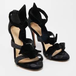 Alexandre Birman Black Velvet and Glitter Tripple Knot Lolita Sandals Size 36.5