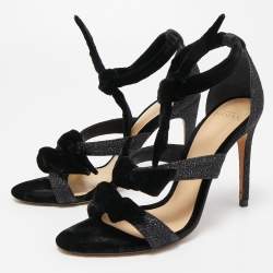 Alexandre Birman Black Velvet and Glitter Tripple Knot Lolita Sandals Size 36.5