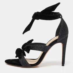 Alexandre Birman Black Velvet and Glitter Tripple Knot Lolita Sandals Size 36.5