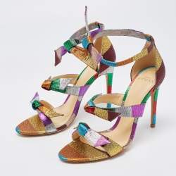 Pre Owned Alexandre Birman Multicolor Stripe Lame Fabric Lolita Sandals Size 36.5