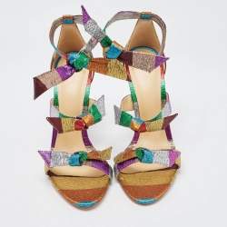 Pre Owned Alexandre Birman Multicolor Stripe Lame Fabric Lolita Sandals Size 36.5