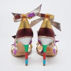 Pre Owned Alexandre Birman Multicolor Stripe Lame Fabric Lolita Sandals Size 36.5