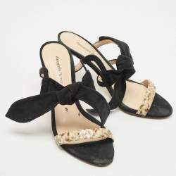 Alexandre Birman Black Suede Tie Detail Sandals Size 37.5