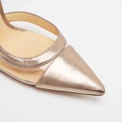 Alexandre Birman Metallic Beige Leather and PVC D'Orsay Pumps Size 40.5