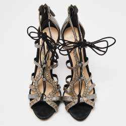 Alexandre Birman Metallic Python Embossed Leather Strappy Ankle Tie Sandals Size 40