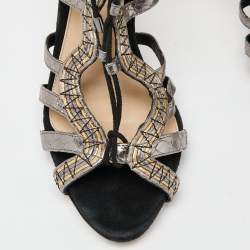 Alexandre Birman Metallic Python Embossed Leather Strappy Ankle Tie Sandals Size 40