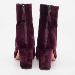 Alexandre Birman Burgundy Floral Velvet Block Heel Ankle Boots Size 41
