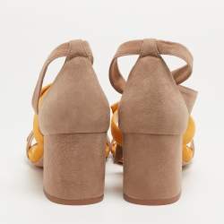 Alexandre Birman Yellow/Beige Suede Lolita Ankle Tie Sandals Size 38