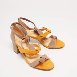 Alexandre Birman Yellow/Beige Suede Lolita Ankle Tie Sandals Size 38