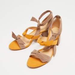 Alexandre Birman Yellow/Beige Suede Lolita Ankle Tie Sandals Size 38