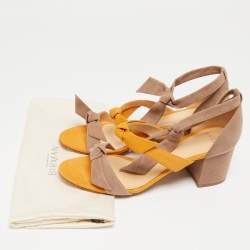Alexandre Birman Yellow/Beige Suede Lolita Ankle Tie Sandals Size 38