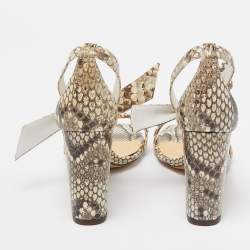 Alexandre Birman Brown/Beige Embossed Python Clarita Bow Tie Sandals Size 38.5