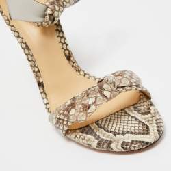 Alexandre Birman Brown/Beige Embossed Python Clarita Bow Tie Sandals Size 38.5