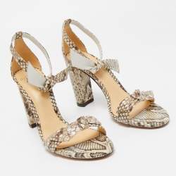 Alexandre Birman Brown/Beige Embossed Python Clarita Bow Tie Sandals Size 38.5