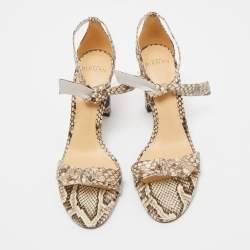 Alexandre Birman Brown/Beige Embossed Python Clarita Bow Tie Sandals Size 38.5
