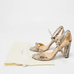 Alexandre Birman Brown/Beige Embossed Python Clarita Bow Tie Sandals Size 38.5