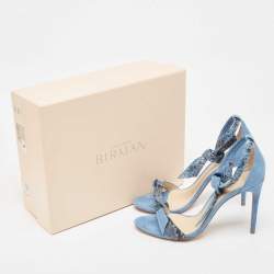 Alexandre Birman Blue Suede and Python Clarita Ankle Wrap Sandals Size 39.5