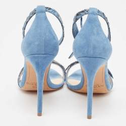 Alexandre Birman Blue Suede and Python Clarita Ankle Wrap Sandals Size 39.5