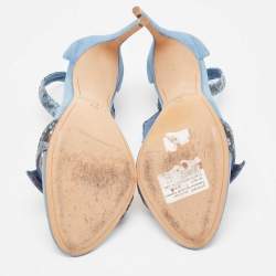 Alexandre Birman Blue Suede and Python Clarita Ankle Wrap Sandals Size 39.5