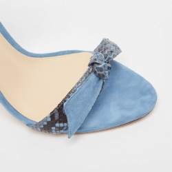 Alexandre Birman Blue Suede and Python Clarita Ankle Wrap Sandals Size 39.5